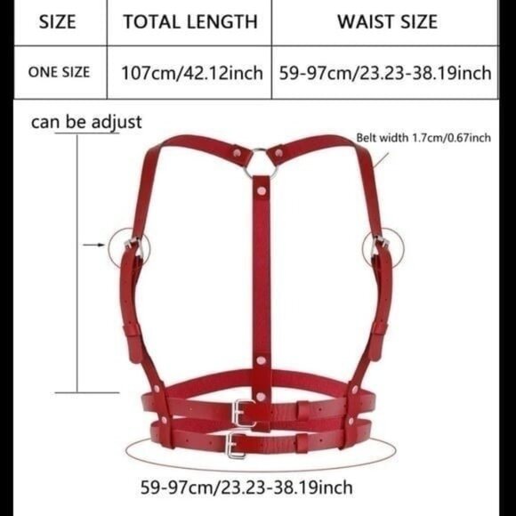 Red PU Leather Ring Link Harness Belt - Picture 6 of 6